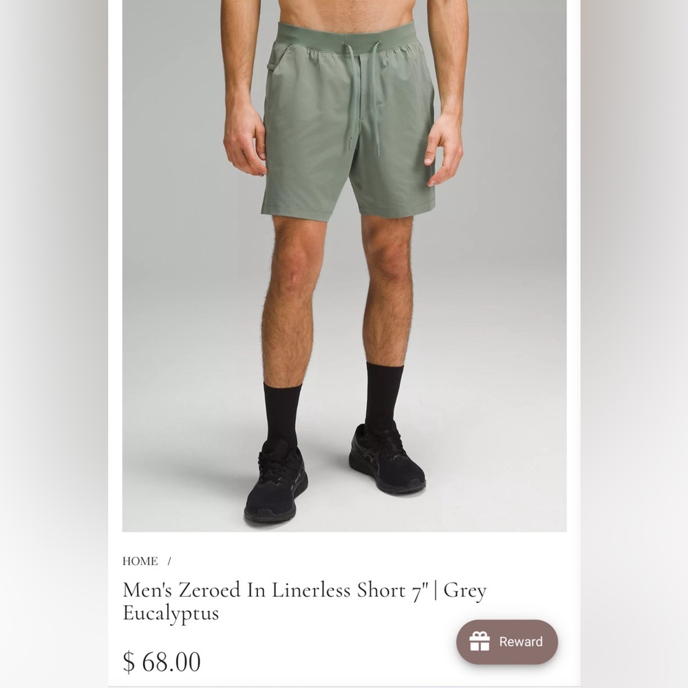 Lululemon Men’s Zeroed In Short 7” Linerless sz XXL Grey Eucalpytus